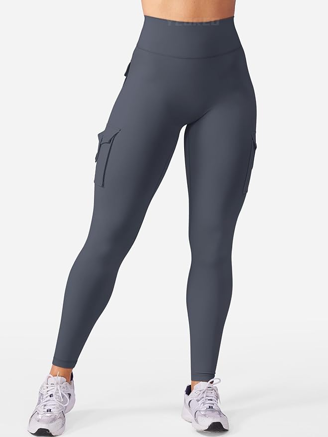 YEOREO CoreFlex Workout Cargo Leggings with Pockets for Women Hidden Scrunch Butt Lifting Leggings Gym Yoga Pants
