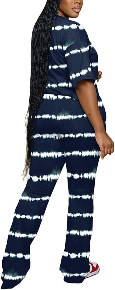 PINSV Women 2 Piece Outfits Short Sleeve Top and Flare Pants Lounge Sets Tracksuit