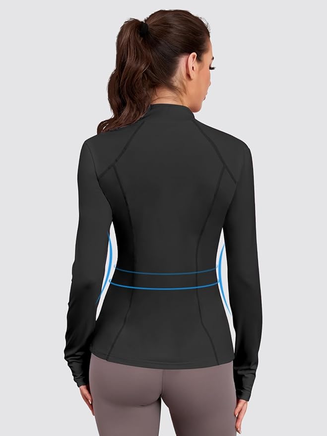 VUTRU Women Athletic Jacket Fitted Workout Running Zip Up Track Coat Layer with Thumb Holes Pockets for Yoga Gym Travel