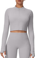 Yknktstc Womens Full Zip Athletic Jacket with Thumbhole Long Sleeve Crop Top Running Workout Yoga Sportswear Shirt