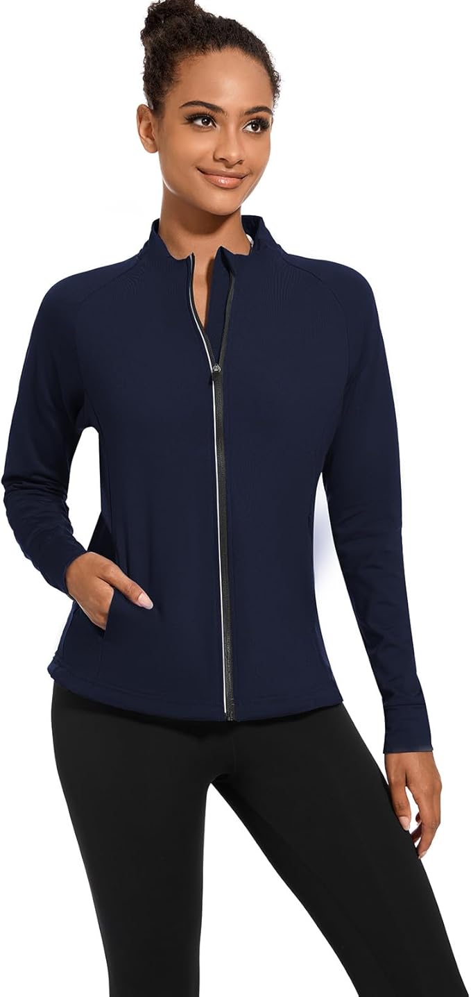 bpbtti Women's Polar Fleece Zip Up Workout Jackets with Pockets Slim Fit Cottony Soft Jacket for Running Athletic Yoga