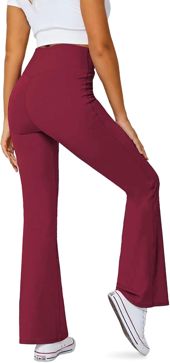 DLOODA Women's Flare Leggings with Pockets Crossover High Waisted Bootcut Yoga Pants Tummy Control Bell Bottom Leggings