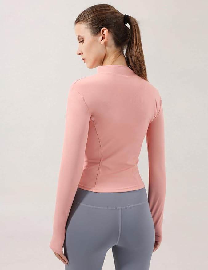 Locachy Women's Lightweight Stretchy Workout Full Zip Running Track Jacket with Thumb Holes
