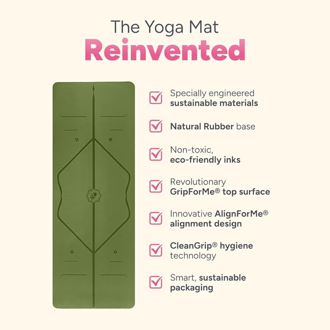 Liforme Original Yoga Mat – Free Yoga Bag Included - Patented Alignment System, Warrior-like Grip, Non-slip, Eco-friendly, sweat-resistant, long, wide, 4.2mm thick mat for comfort