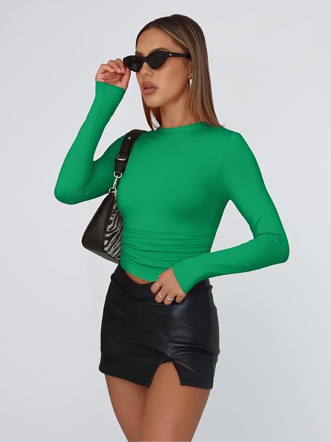 Trendy Queen Womens Long Sleeve T Shirts Fall Fashion 2026 Basic Crop Tops Going Out Outfits Y2k Clothes