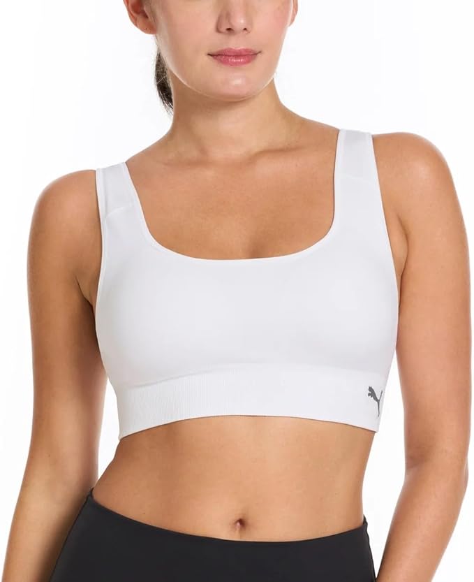 PUMA Sports Bra for Women Lightweight, Seamless Bras with Stretch Fit, 2-Pack