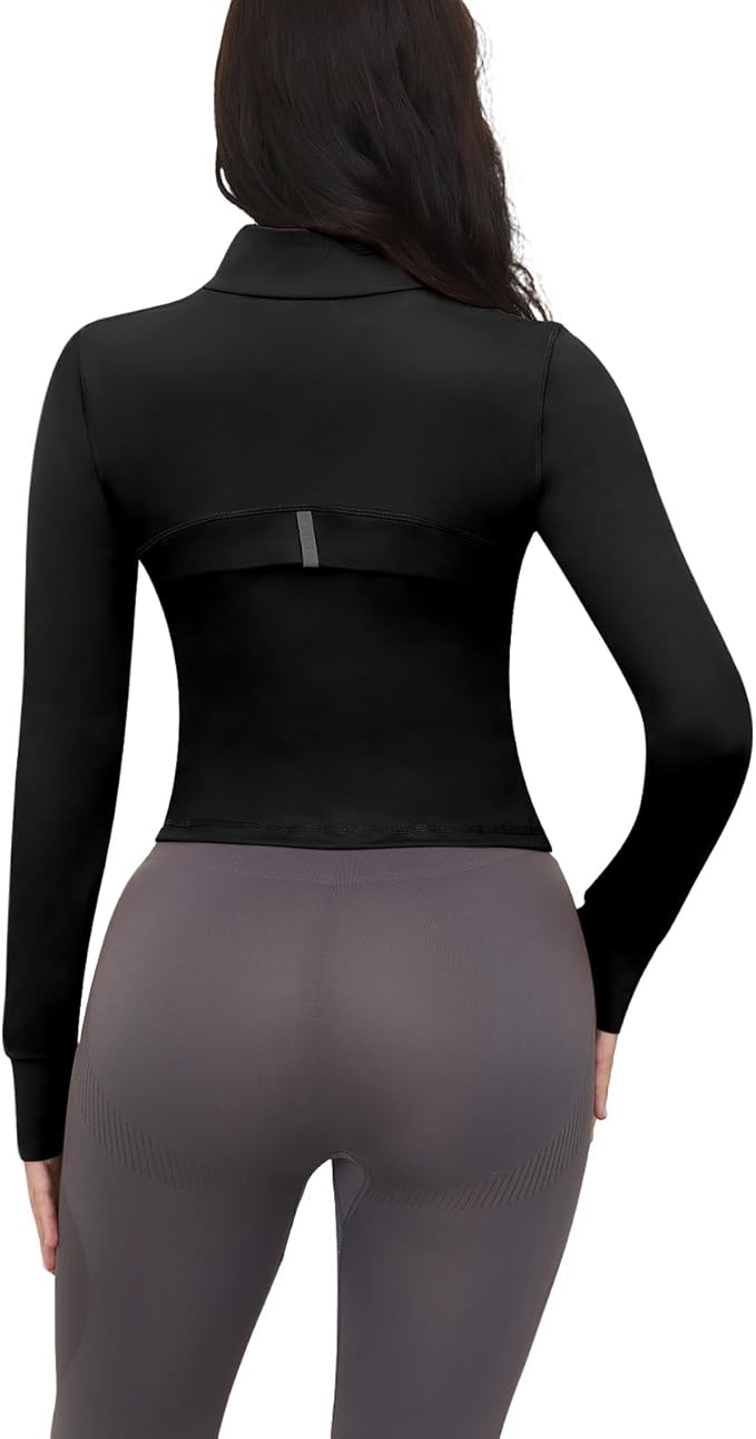 Workout Jackets for Women: Athletic Gym Running Cropped Zip Up Tops with Thumb Holes Slim Fit Lightweight Sportswear