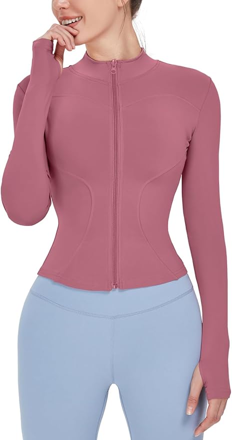 Locachy Women's Lightweight Stretchy Workout Full Zip Running Track Jacket with Thumb Holes