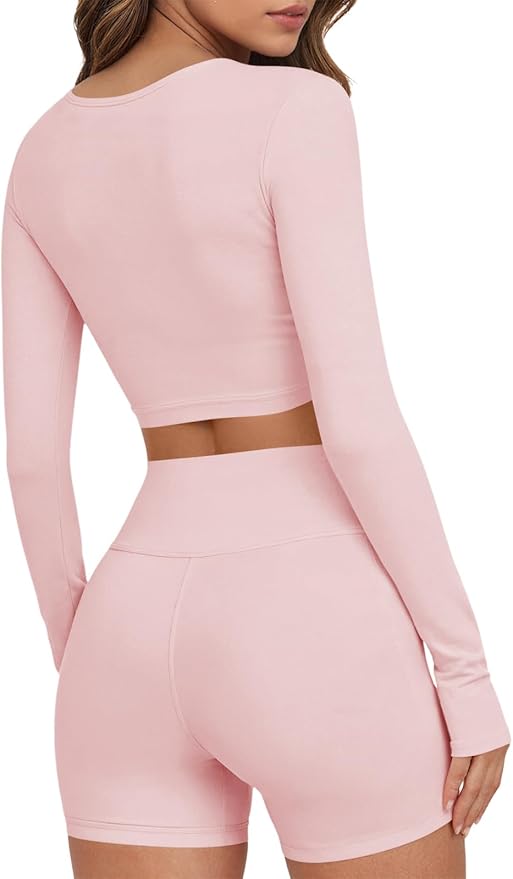 Yousify Womens Long Sleeve Workout Crop Tops Twist Deep V Neck Y2k Yoga Pilates Ballet T Shirt Top with Thumb Holes
