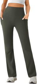 Womens High Waist Yoga Pants Stretchy Casual Trousers Straight Leg Pull On Side Pockets
