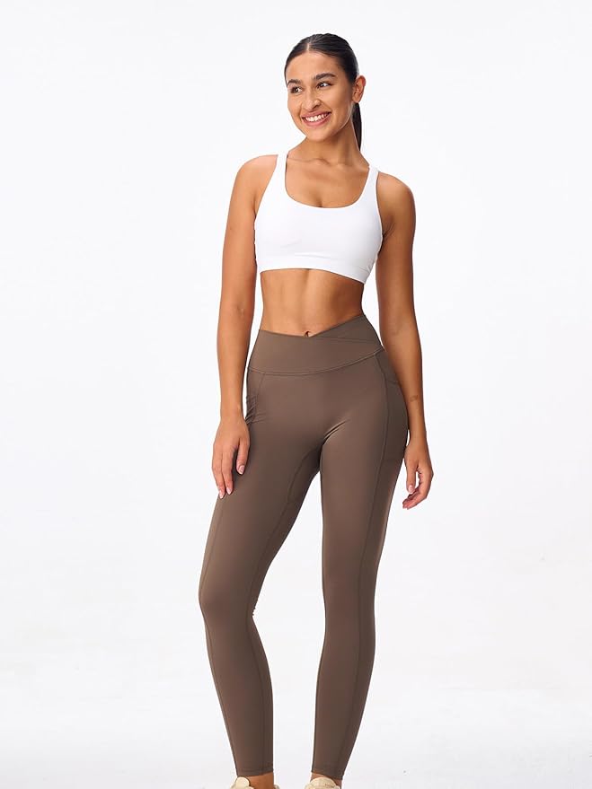 Women's Strappy Sports Bras Light Compression Crop Criss Cross Back Padded Workout Yoga Bra Supportive U Neckline