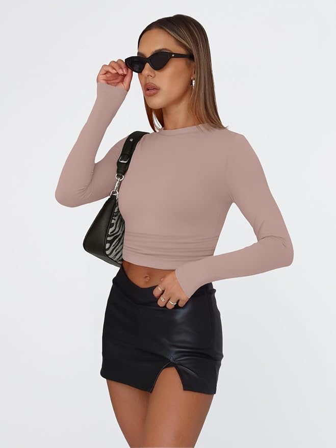 Trendy Queen Womens Long Sleeve T Shirts Fall Fashion 2026 Basic Crop Tops Going Out Outfits Y2k Clothes