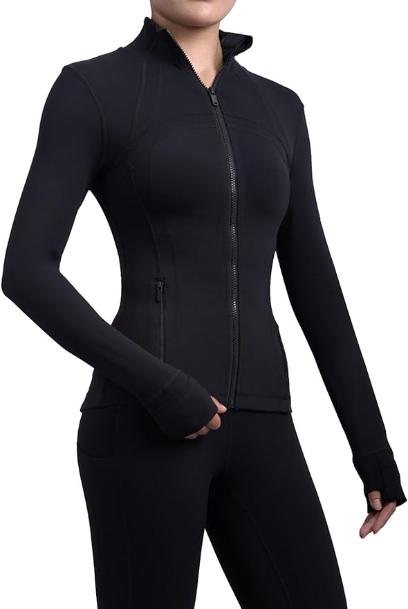 SIS QUEEN Women's Workout Jackets Slim Fit Athletic Track Tops with Pockets Thumb Holes Full Zip Up Lightweight Sportswear