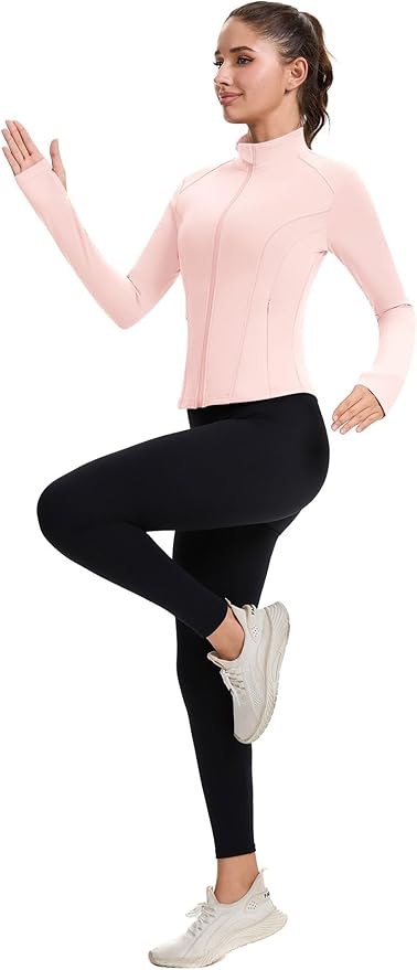 ZHENWEI Workout Jackets for Women Full Zip Up Cropped Athletic Long Sleeve Lightweight Slim Fit Running Tops with Pockets