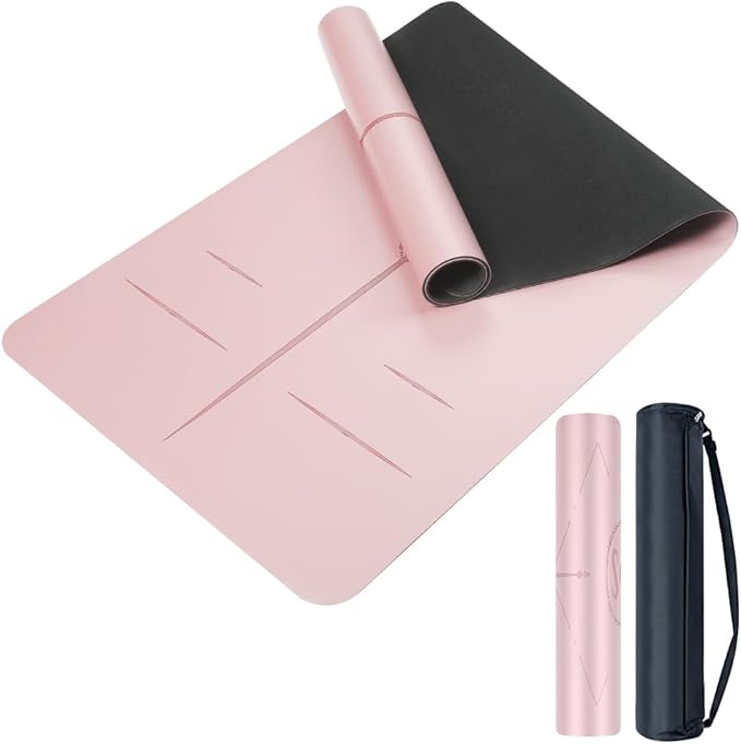 Natural Rubber Yoga Mat - Non Slip Non Toxic - 72’'x26.8''x5mm - Hot Yoga, Pilates, Floor Workout - For Women and Men - with Carrying Bag (Soft Rose)