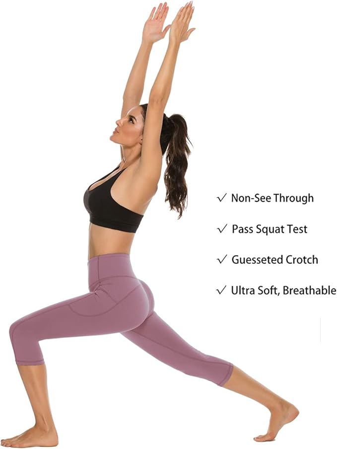 Stelle Women's Capri Yoga Pants with Pockets Essential High Waisted Leggings for Workout