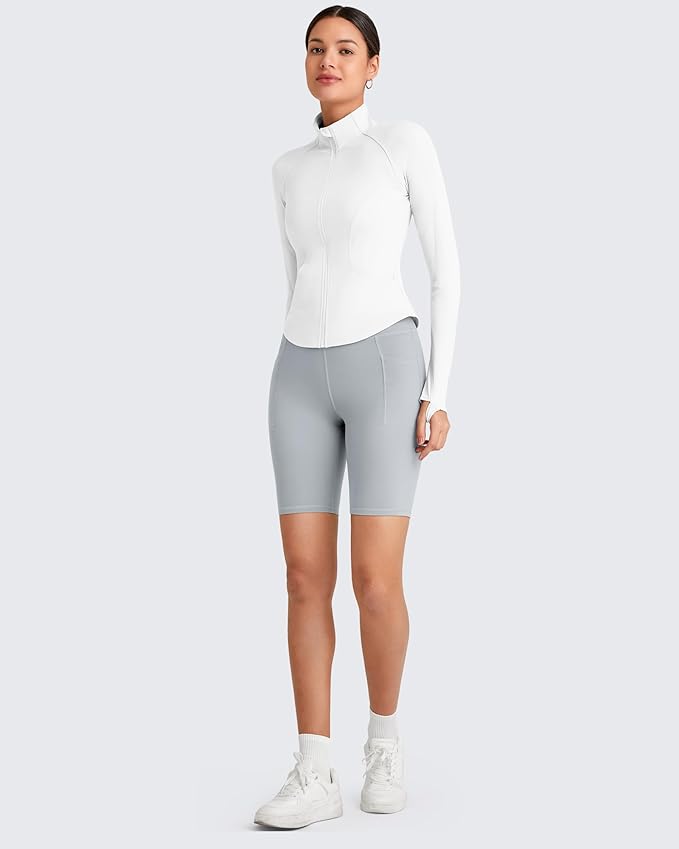 G4Free Workout Jackets for Woman BareFeel Cropped Zip Up Athletic Running Jacket Slim Fit Yoga Tops with Thumb Holes