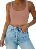 REORIA Women’s Sexy Square Neck Double Lined Seamless Sleeveless Cropped Tank Yoga Crop Basic Tops