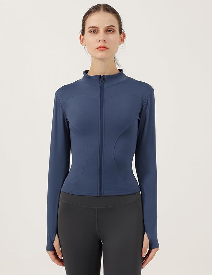 Locachy Women's Lightweight Stretchy Workout Full Zip Running Track Jacket with Thumb Holes