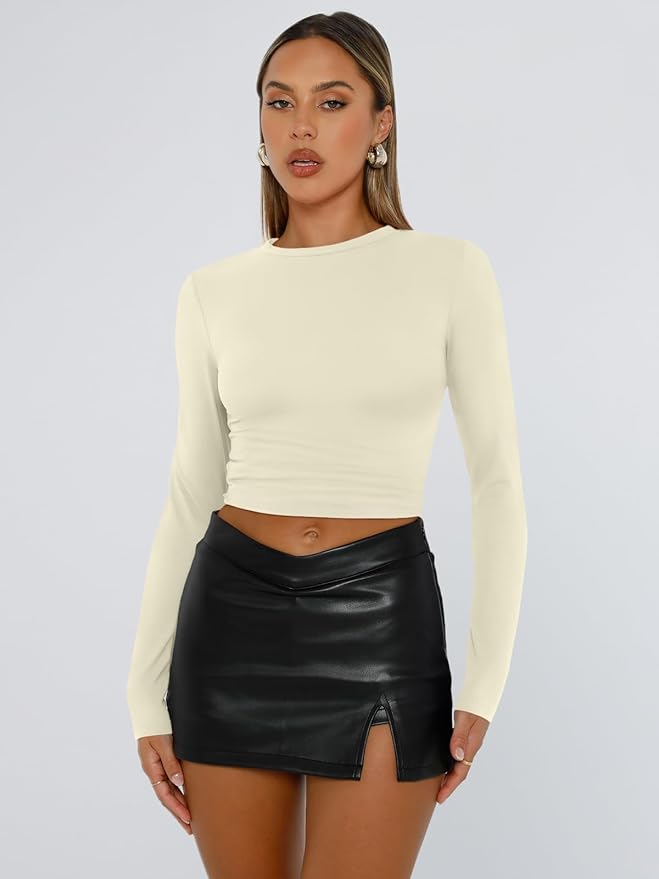 Trendy Queen Womens Long Sleeve T Shirts Fall Fashion 2026 Basic Crop Tops Going Out Outfits Y2k Clothes