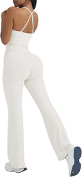 OMKAGI 2 Piece Workout Sets for Women Padded Tank Tops Flare Leggings Pilates Outfits