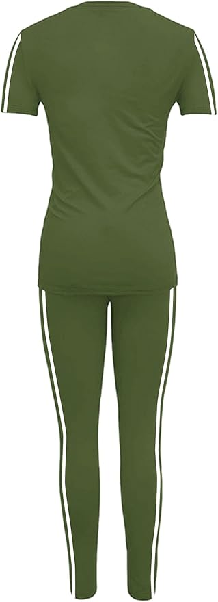 Women's 2 Piece Outfits Sweatsuit Summer Workout Striped Short Sleeve Long Sweatpants Casual Jogging Lounge Set