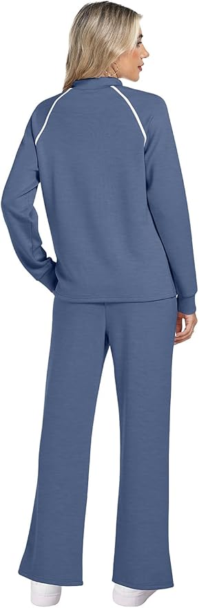 WIHOLL Lounge Sets for Women 2 Piece Fall Outfits 2025 Wide Leg Pant Matching Sets Womens Clothing