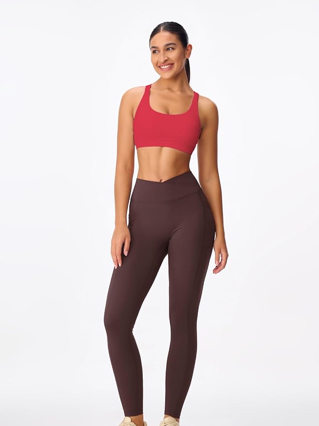 Women's Strappy Sports Bras Light Compression Crop Criss Cross Back Padded Workout Yoga Bra Supportive U Neckline