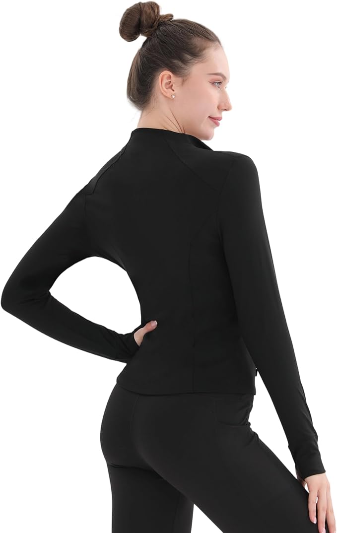 Women's Thermal Yoga Jacket - Thick Warm Full Zip Long Sleeve for Running Gym, Fleece Lined for Cold Weather Winter