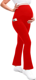 Leafigure Maternity Flare Leggings with Pockets Over The Belly Yoga Pants for Workout Soft Pregnancy Activewear