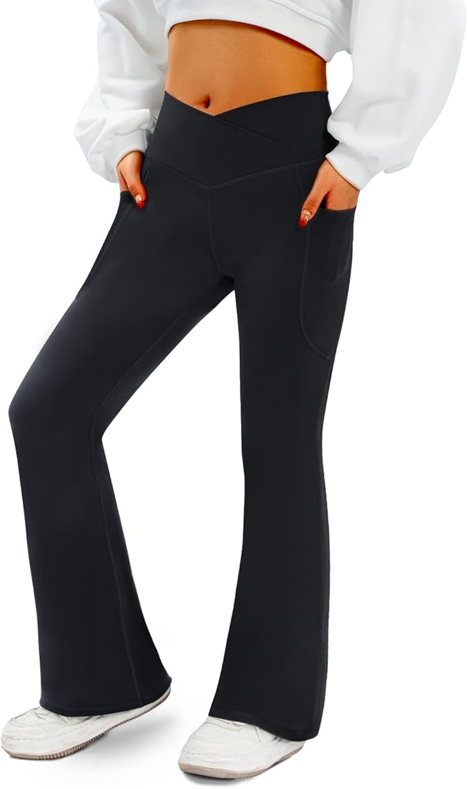 COPYLEAF Women's Flare Yoga Pants with Pockets V Crossover High Waisted Bootcut Yoga Leggings-Flare Workout Gym Leggings