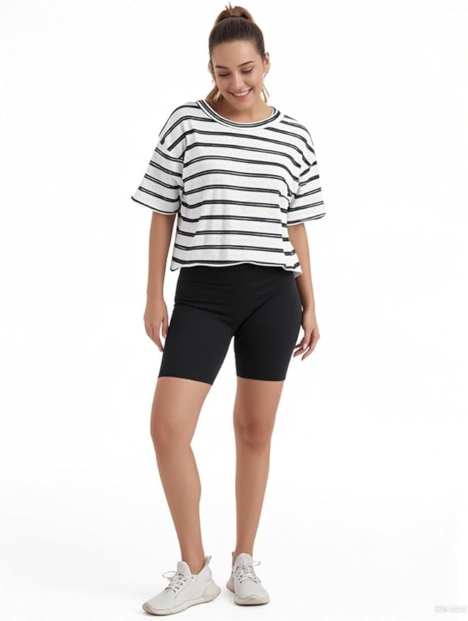 Women's Oversize Workout Crop Tops Casual Short Sleeve Drop Shoulder Boxy T-Shirts Roll Hem Basic Loose Yoga Running Tees