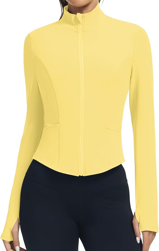 LOMON Women's Athletic Jackets Cropped Long Sleeve Workout Tops Yoga Zip Up Jackets Gym Tops Golf Shirts