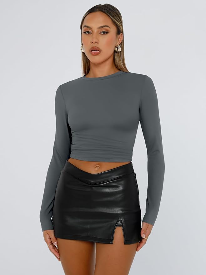 Trendy Queen Womens Long Sleeve T Shirts Fall Fashion 2026 Basic Crop Tops Going Out Outfits Y2k Clothes