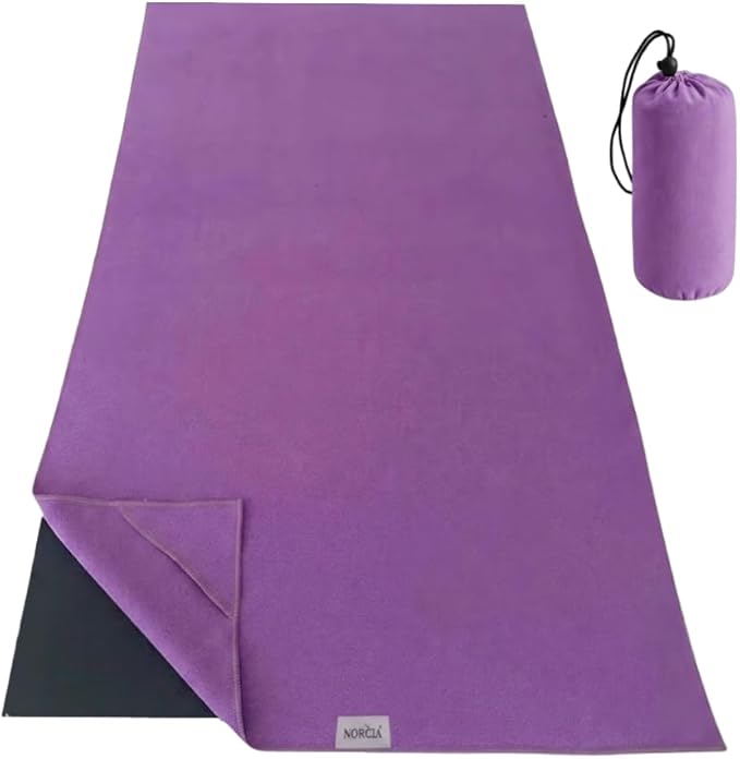 Yoga Towel, Non Slip Hot Yoga Mat Towel with Corner Pockets, Mat-Sized 24" x 72", 100% Microfiber Sweat Absorbent, Perfect for Hot Yoga, Bikram, Pilates and Yoga Mats (Purple)