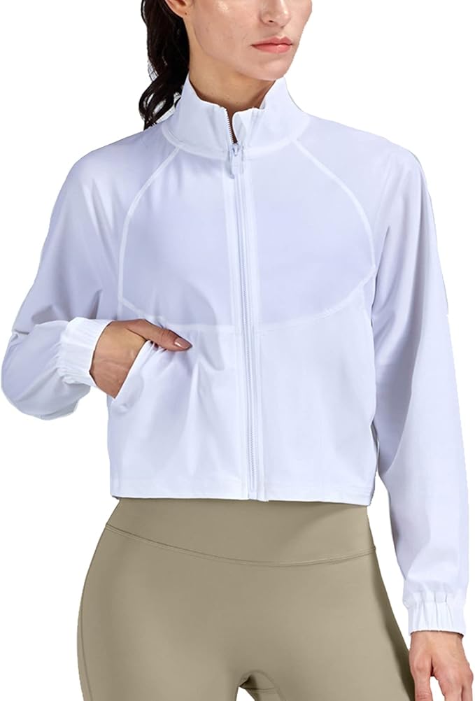 altiland Women's Athletic Running Yoga Gym Track Zip Up Cropped Jackets UPF 50+ Sun Protection Long Sleeve Workout Shirts