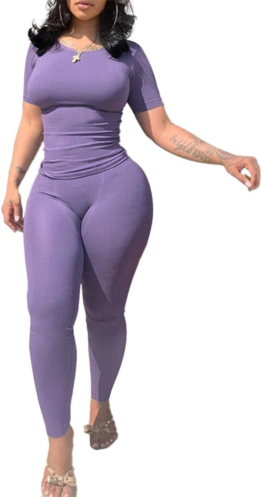Nimsruc Two Piece Outfits For Women Summer Casual Short Sleeve Jogging Suits