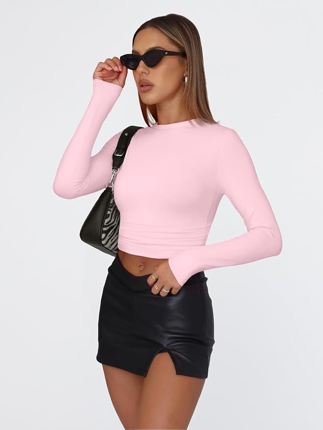 Trendy Queen Womens Long Sleeve T Shirts Fall Fashion 2026 Basic Crop Tops Going Out Outfits Y2k Clothes