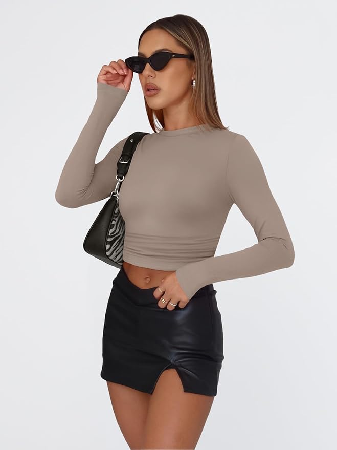 Trendy Queen Womens Long Sleeve T Shirts Fall Fashion 2026 Basic Crop Tops Going Out Outfits Y2k Clothes
