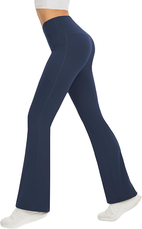 DLOODA Women's Yoga Pants with Pockets No Front Seam Crossover High Waisted Flare Leggings Tummy Control Bootcut Pants