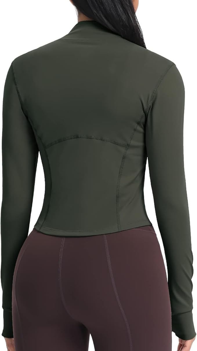 Women BBL Jacket Full Zip UP Workout Athletic Cropped Jacket wIth Thumb Holes Running Yoga Sportswear