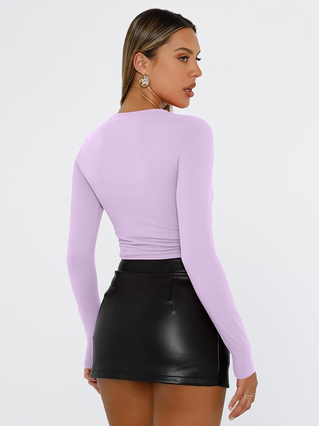 Trendy Queen Womens Long Sleeve T Shirts Fall Fashion 2026 Basic Crop Tops Going Out Outfits Y2k Clothes