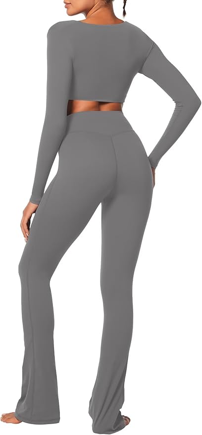 Sunzel Long Sleeve Workout Tops for Women Buttery Soft Deep V Twist Cropped Tops with Compression for Yoga Pilates Gym Outfit