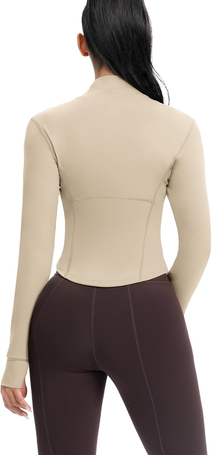 AVGO Women's Cropped Running Workout Jackets Zip Slim Fit Athletic Tops with Thumb Holes