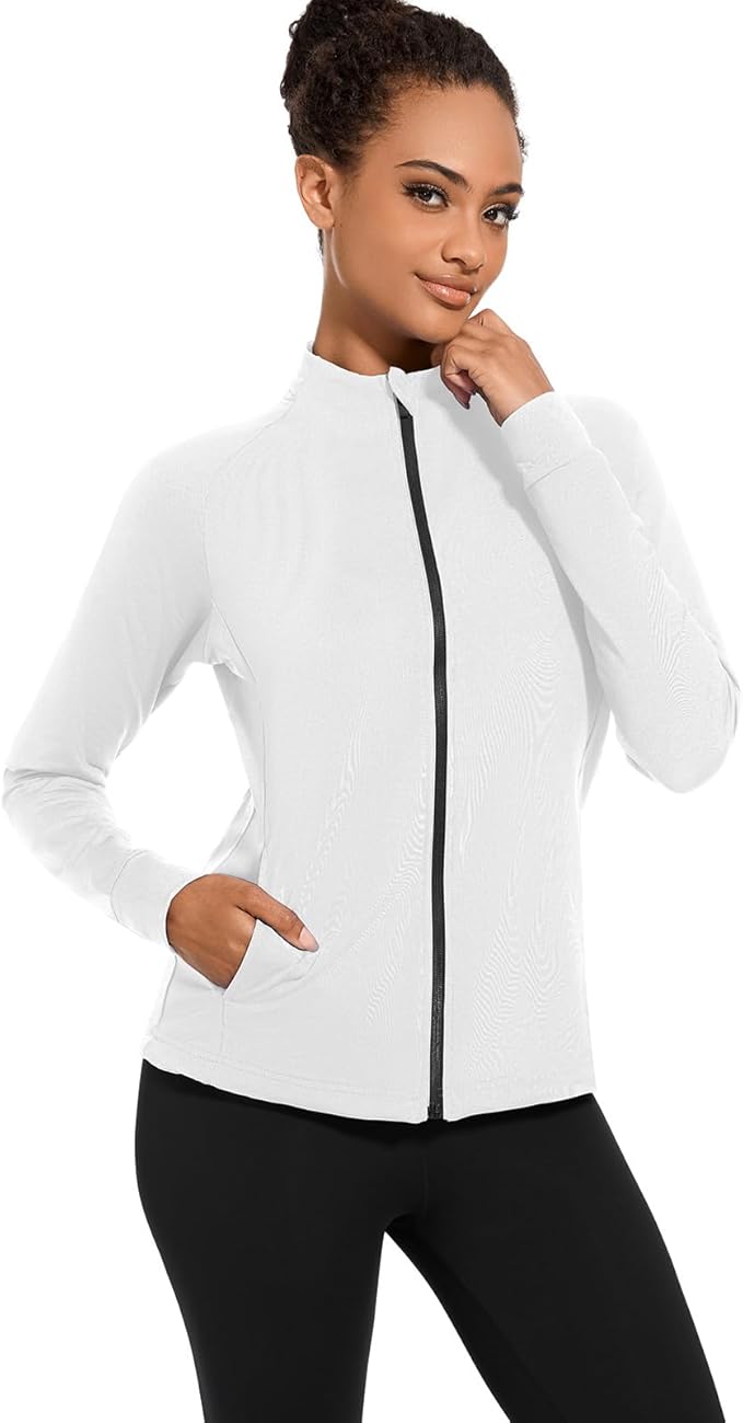 bpbtti Women's Polar Fleece Zip Up Workout Jackets with Pockets Slim Fit Cottony Soft Jacket for Running Athletic Yoga
