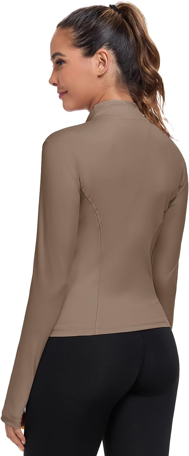 Women's Full Zip Workout Jacket Lightweight Running Slim Fit Athletic Jackets With Thumb Holes