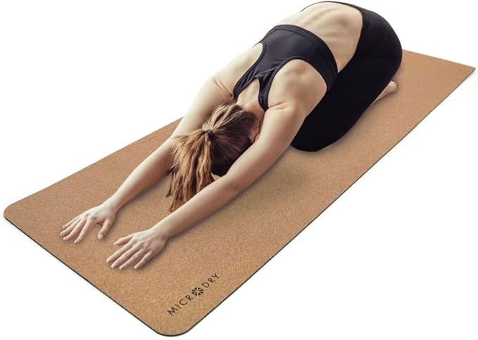 MICRODRY Cork Mat for Yoga, Pilates, Exercise and More, Fitness Mats for Home Workout, 72 (L) x 26 (W) x 0.25 (Th) inches Each Gym Mat