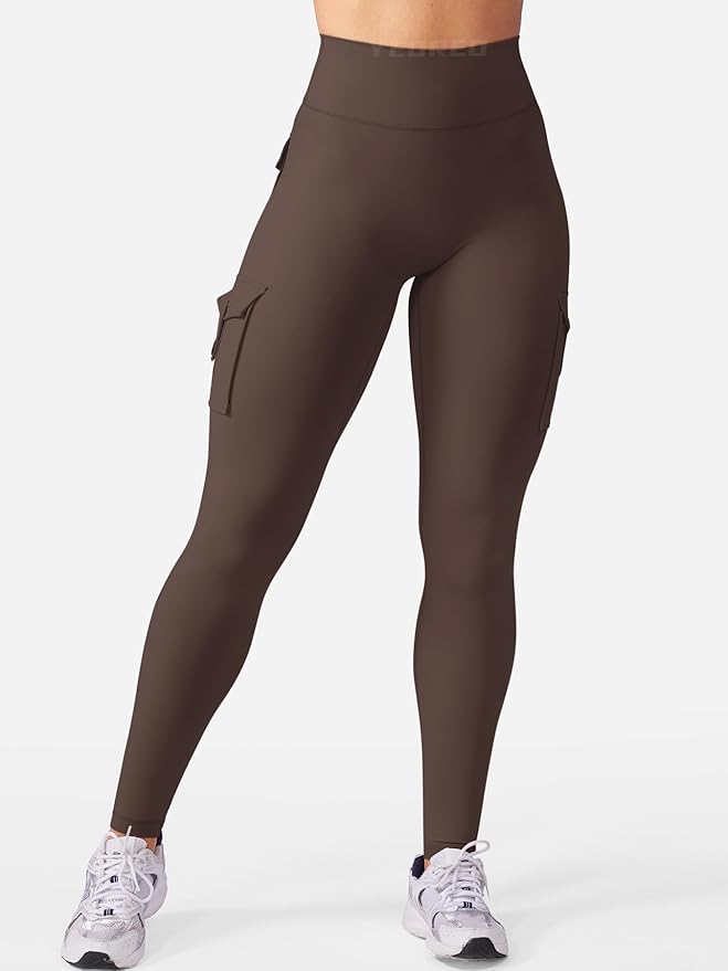 YEOREO CoreFlex Workout Cargo Leggings with Pockets for Women Hidden Scrunch Butt Lifting Leggings Gym Yoga Pants