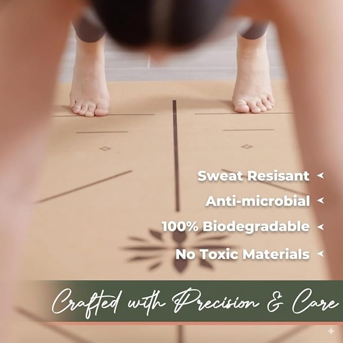 Premium Cork Yoga Mat | Extra-Large 5mm Thick Mat with Natural Tree Rubber Base | Non-Slip Surface with Alignment Lines for Posture Support | Eco-Friendly, Durable & Comfortable for All Yoga Practices