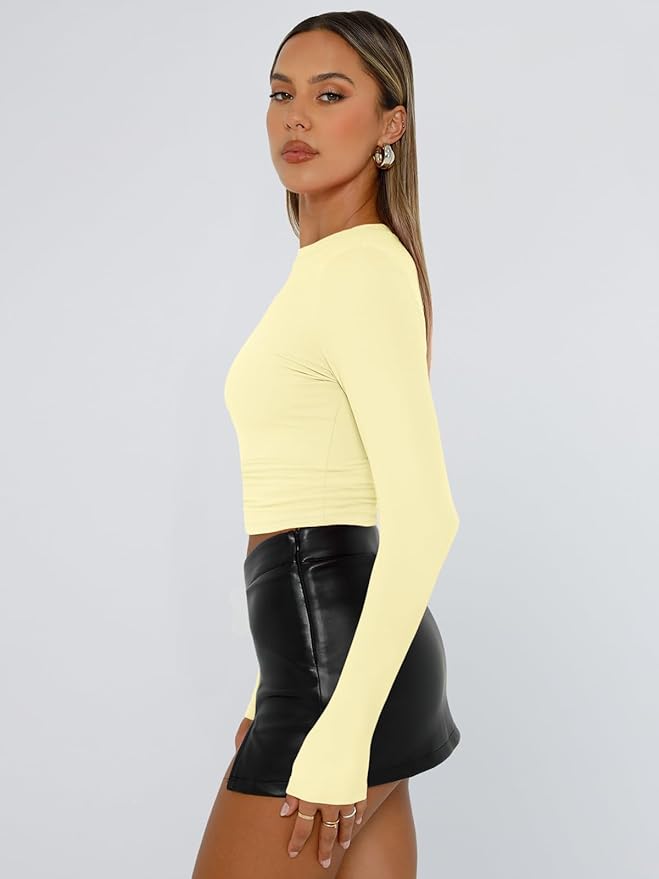 Trendy Queen Womens Long Sleeve T Shirts Fall Fashion 2026 Basic Crop Tops Going Out Outfits Y2k Clothes